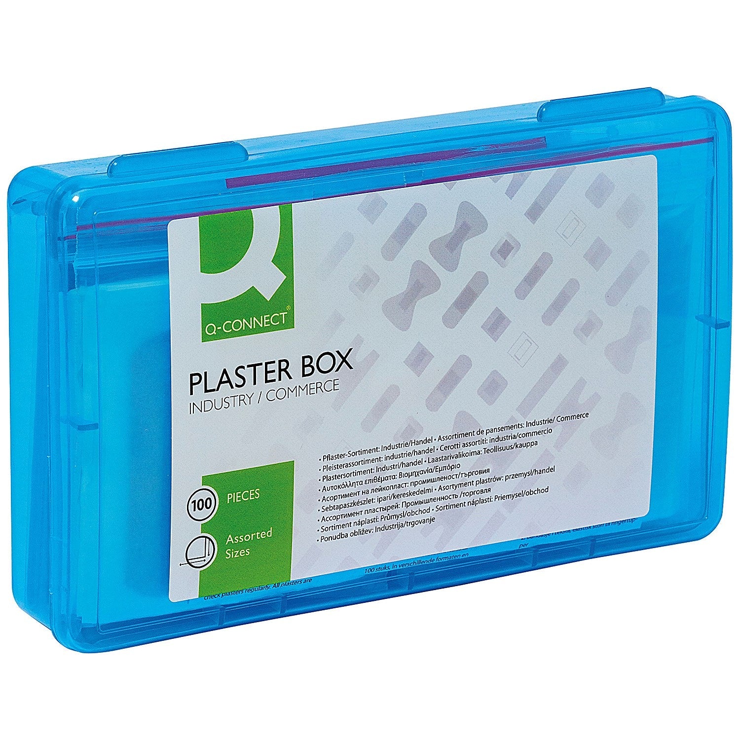 Q-Connect Closable Plaster Box with Assorted Plasters, Pack of 100 Easy2Order : KF14628