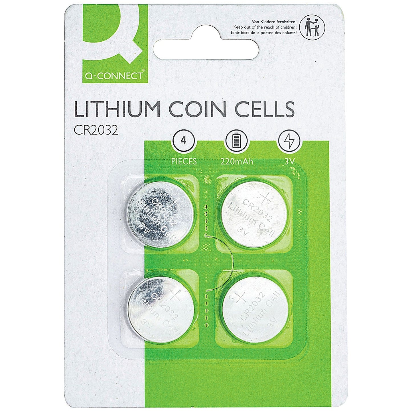 Q-Connect CR2032 Lithium Coin Cell Batteries, Pack of 4