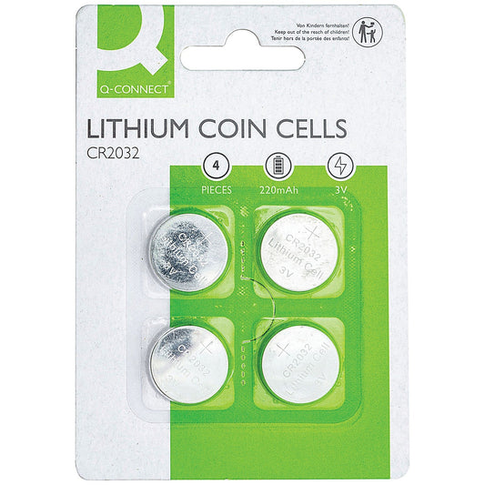Q-Connect CR2032 Lithium Coin Cell Batteries, Pack of 4
