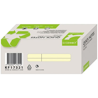 Q-Connect Recycled Notes, 76 x 76mm, Yellow, Pack of 12 x 80 Notes