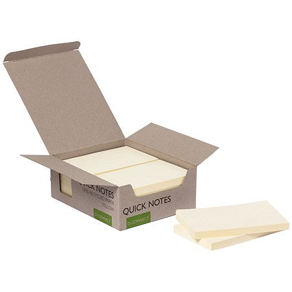 Q-Connect Recycled Notes, 127 x 76mm, Yellow, Pack of 12 x 100 Notes