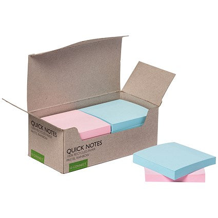 Q-Connect Recycled Notes, 76 x 76mm, Pastel, Pack of 12 x 80 Notes