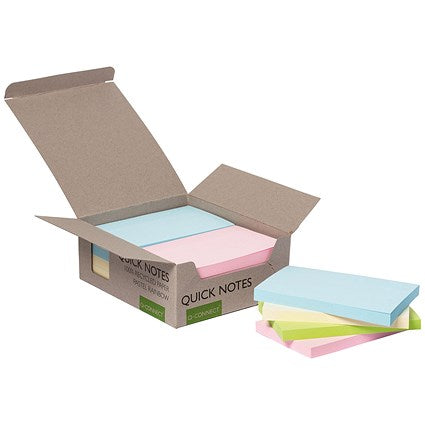 Q-Connect Recycled Notes, 127 x 76mm, Pastel, Pack of 12 x 100 Notes