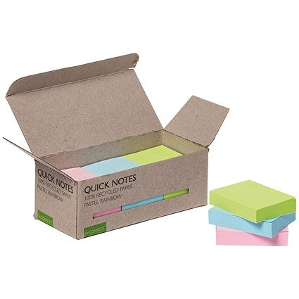 Q-Connect Recycled Notes, 38 x 51mm, Pastel, Pack of 12 x 100 Notes