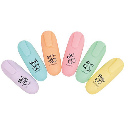 Q-Connect Fun Mini Highlighter Pens, Pastel Assorted, Pack of 6