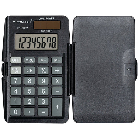 Q-Connect 8 Digit Pocket Calculator with Cover, Black