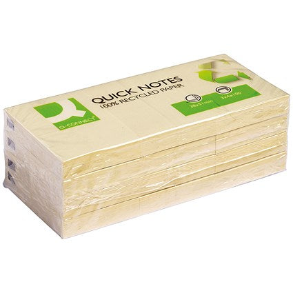Q-Connect Recycled Quick Notes, 38 x 51mm, Yellow, Pack of 12 x 120 Notes