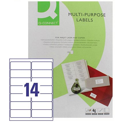 Q-Connect Multi-Purpose Labels, 14 Per Sheet, 99.1x38mm, White, 1400 Labels