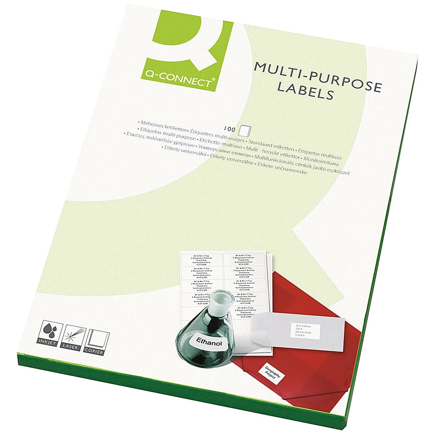 Q-Connect Multi-Purpose Labels, 2 Per Sheet, 199.6x143.5mm, White, 200 Labels