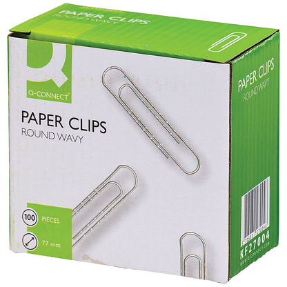 Q-Connect Paperclips Wavy 77mm (100 Pack)