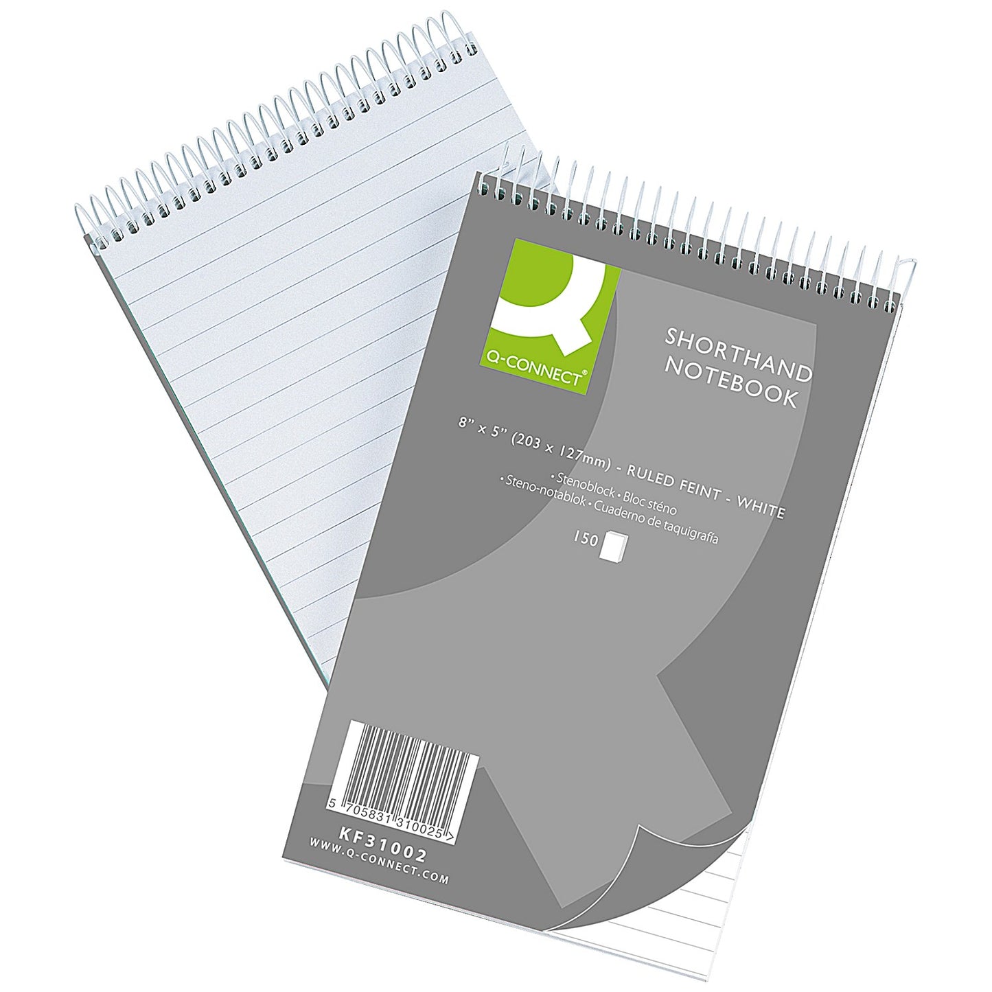 Q-Connect Wirebound Shorthand Notebook, 203x127mm, Ruled, 300 Pages, Pack of 10
