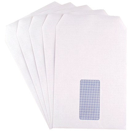Q-Connect C5 Envelopes, Window, Self Seal, 90gsm, White, Pack of 500