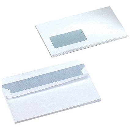 Q-Connect DL Envelopes, Window, Self Seal, 80gsm, White, Pack of 1000