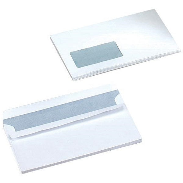 Q-Connect DL Envelopes, Window, Self Seal, 90gsm, White, Pack of 1000