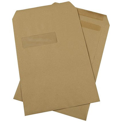 Q-Connect C4 Window Envelopes, Self Seal, 115gsm, Manilla, Pack of 250