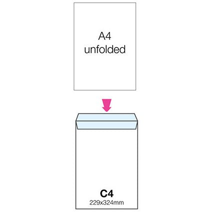 Q-Connect C4 Window Envelopes, Self Seal, 100gsm, White, Pack of 250