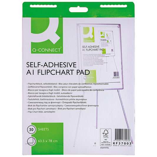 Q-Connect Self-Adhesive Flipchart Pad, 30 Sheets, A1, Pack of 2