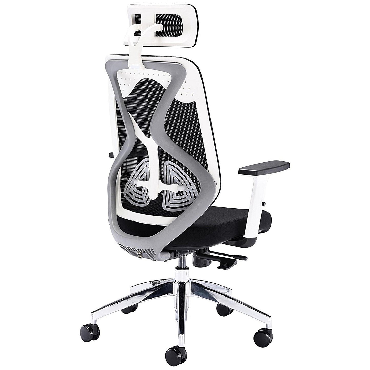 First Stealth Operator Chair with Headrest and Adjustable Arms, Black/White