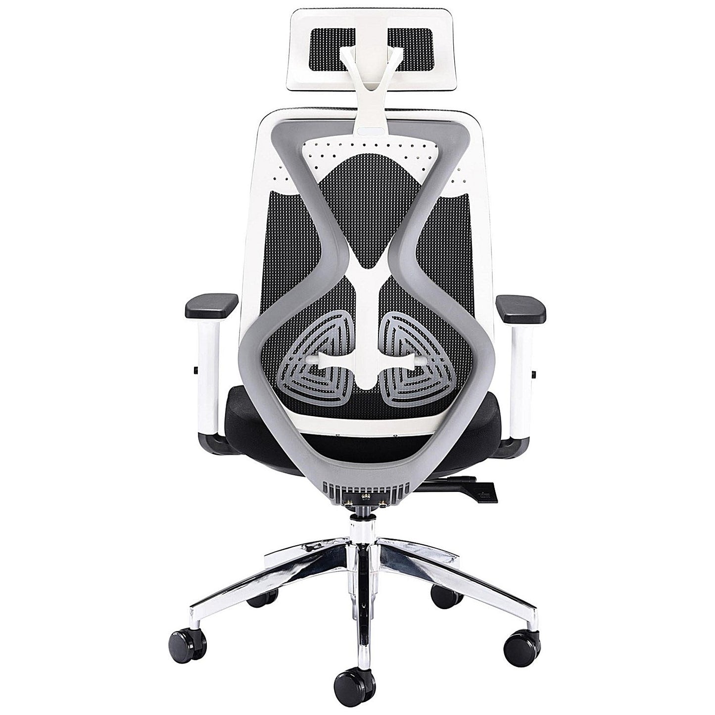 First Stealth Operator Chair with Headrest and Adjustable Arms, Black/White