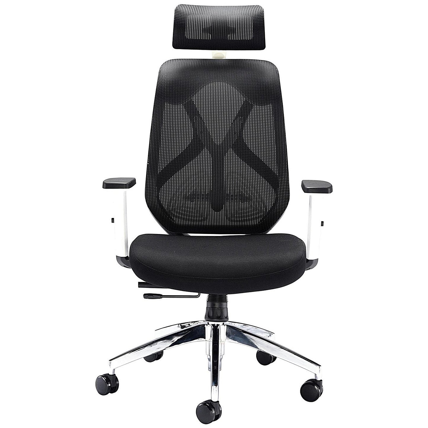 First Stealth Operator Chair with Headrest and Adjustable Arms, Black/White
