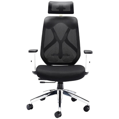 First Stealth Operator Chair with Headrest and Adjustable Arms, Black/White
