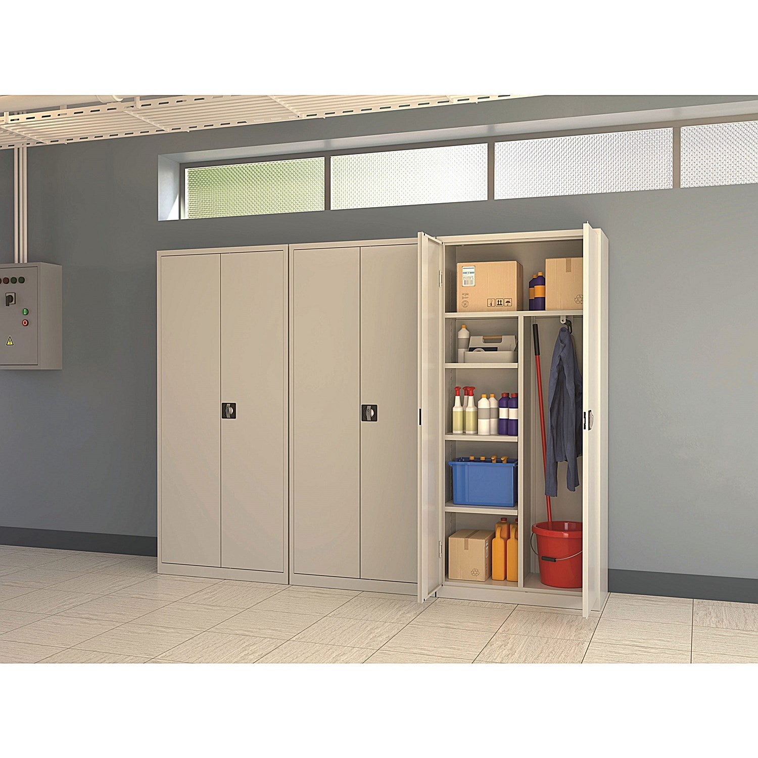 5 Star Steel Janitorial Cleaning Cupboard 800x1800mm Silver Easy2Order : KF70110