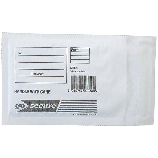 GoSecure Bubble Envelopes, Size 1 90x145mm, White, Pack of 100 Easy2Order : KF71447