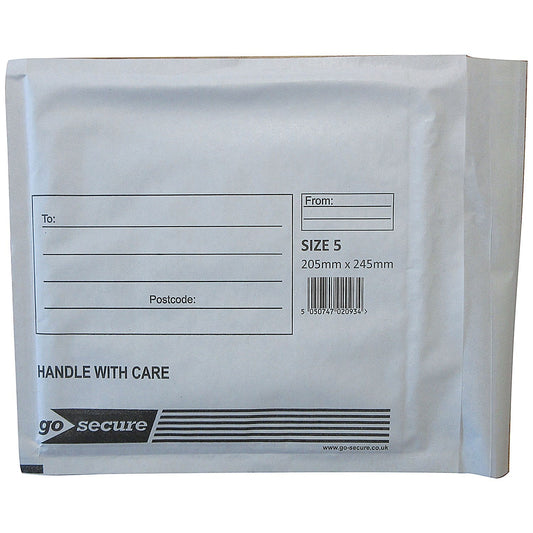 GoSecure Bubble Envelopes, Size 5 205x245mm, White, Pack of 100 Easy2Order : KF71450