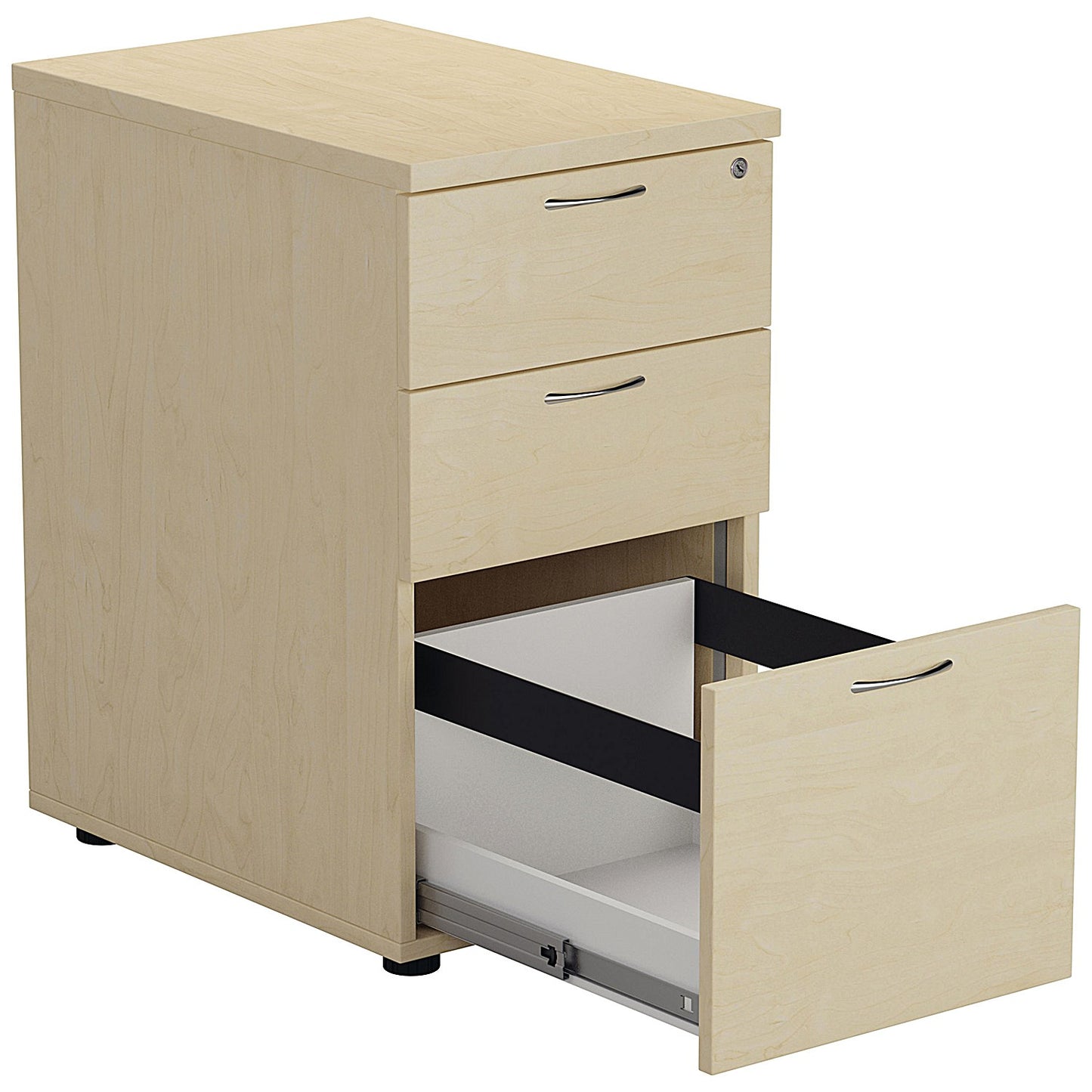Jemini 3 Drawer Desk High Pedestal, 600mm Deep, Maple