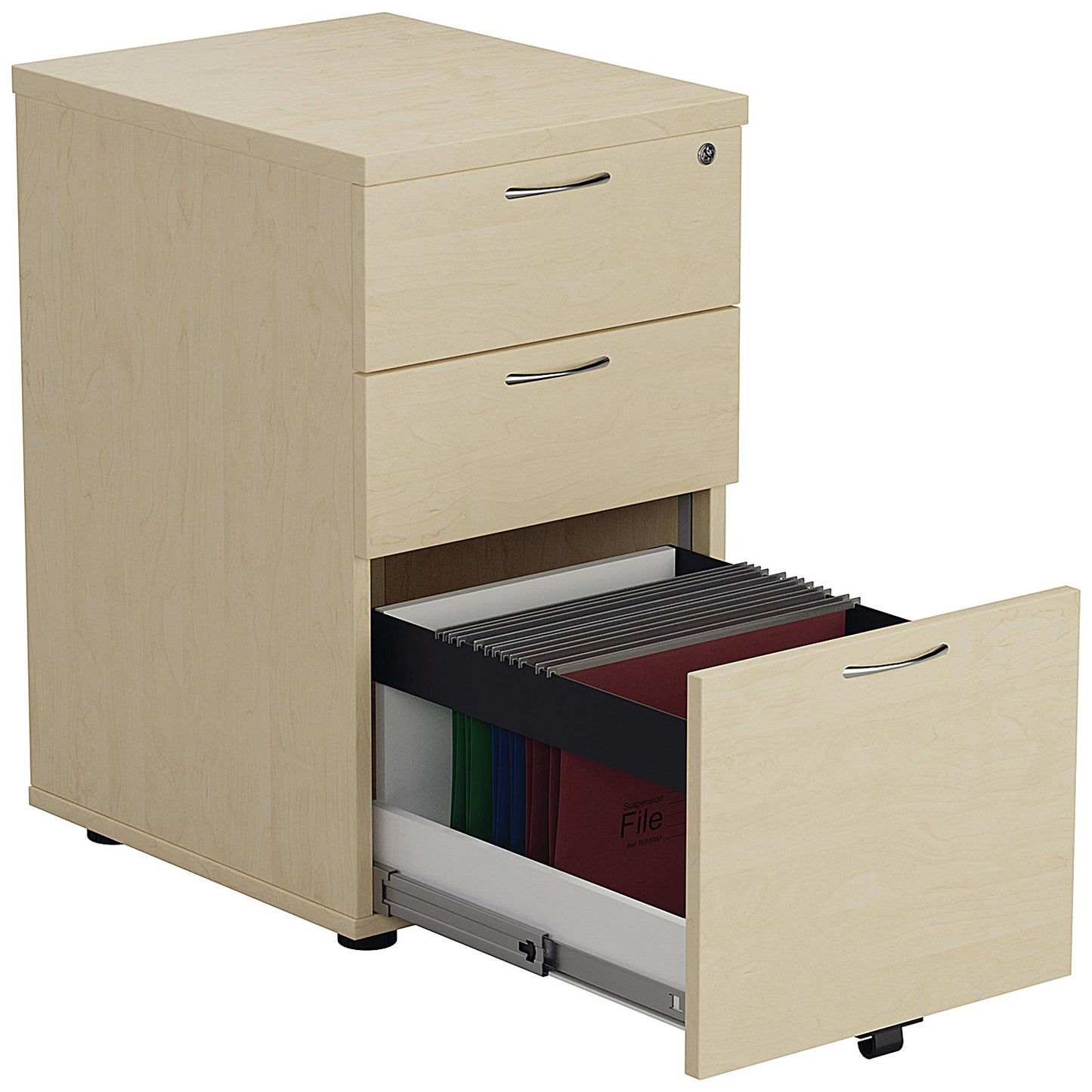 Jemini 3 Drawer Tall Mobile Pedestal, Maple