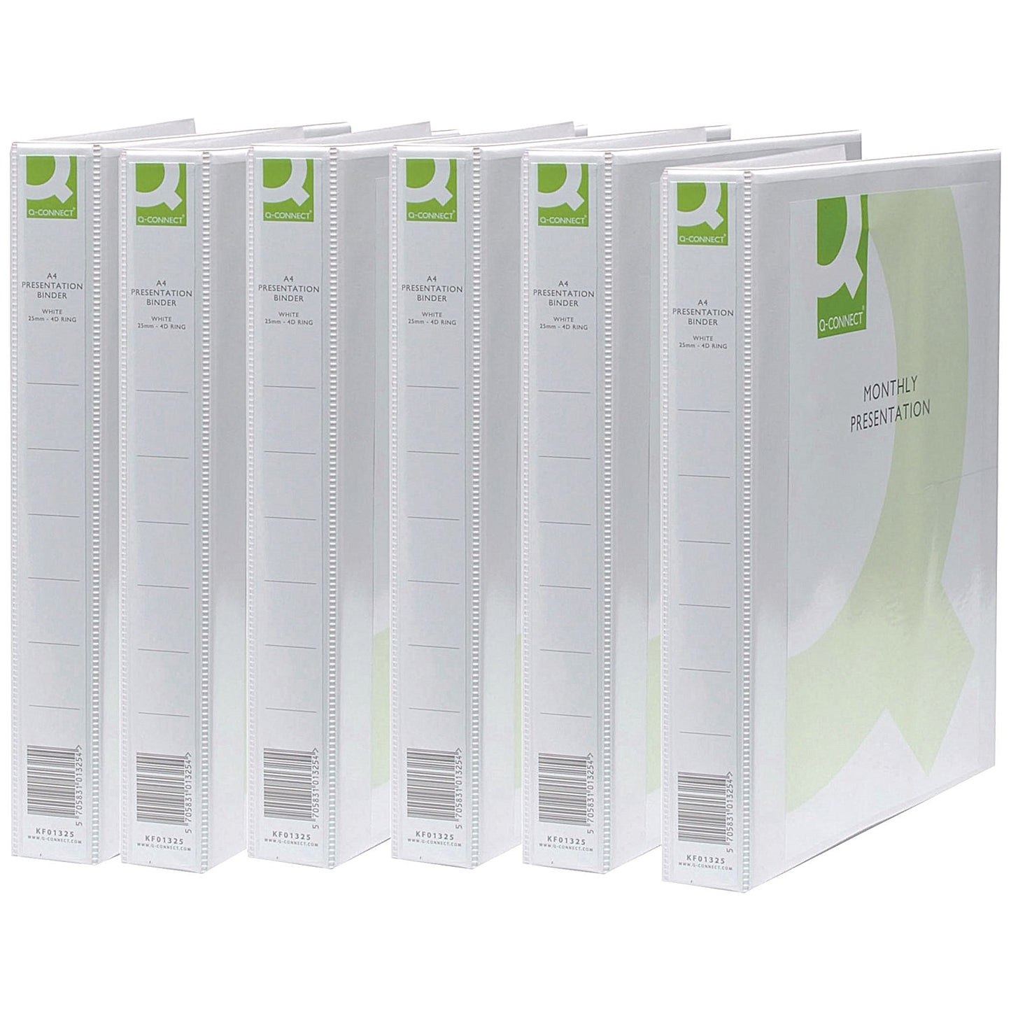 Q-Connect Presentation Ring Binder, A4, 2 D-Ring, 25mm Capacity, White, Pack of 6
