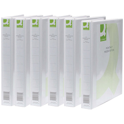 Q-Connect Presentation Ring Binder, A4, 2 D-Ring, 25mm Capacity, White, Pack of 6