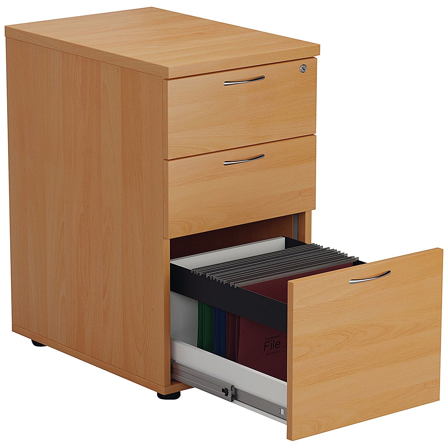First 3 Drawer Desk High Pedestal, 600mm Deep, Beech