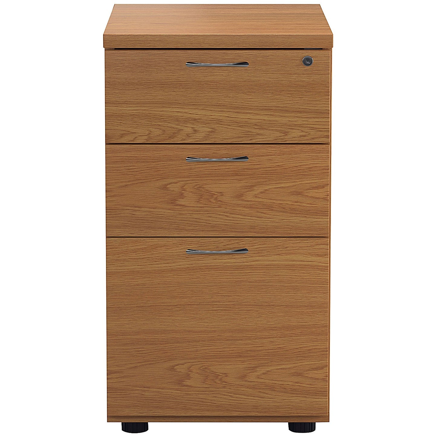 First 3 Drawer Desk High Pedestal, 600mm Deep, Oak