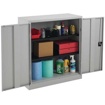 Talos Medium Steel Stationery Cupboard, 2 Shelves, 1000mm High, Grey