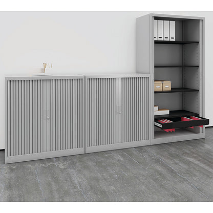 Talos Low Tambour Unit, Supplied with 2 Shelves, 1000x450x1050mm, Grey