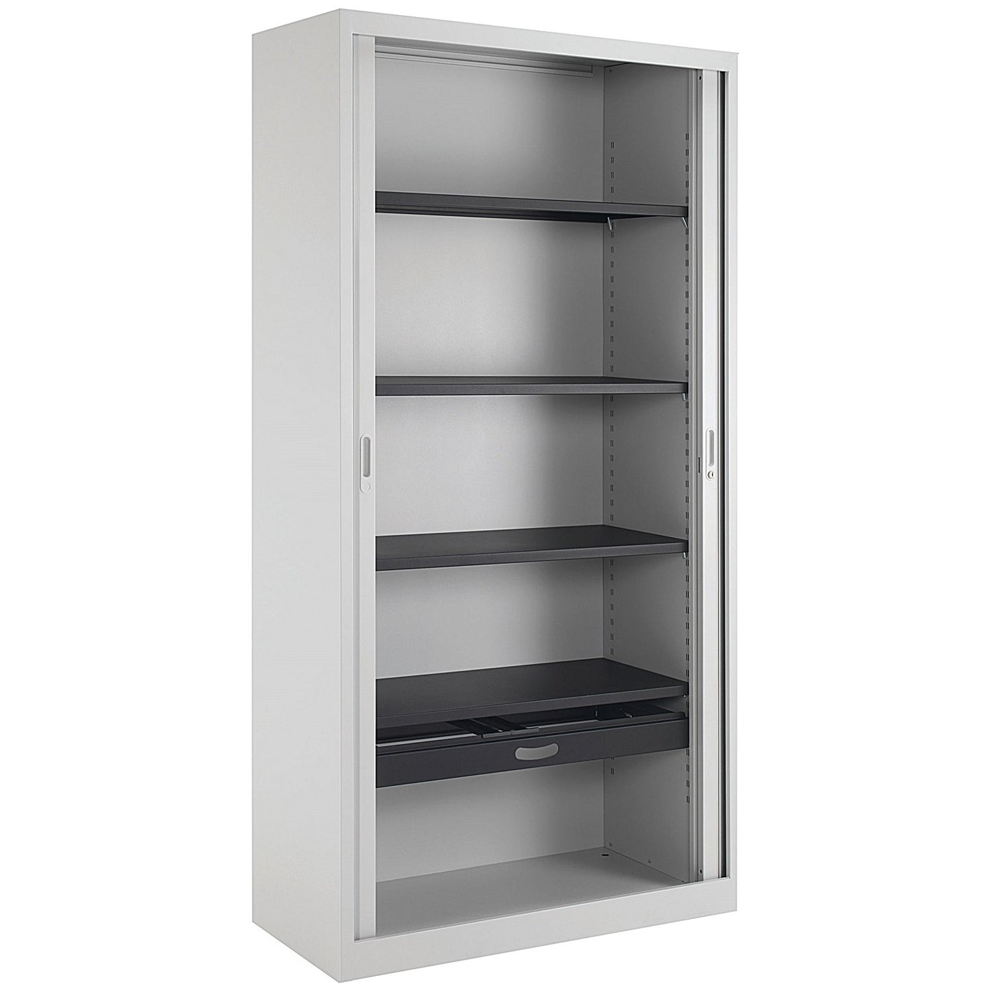 Talos Tall Tambour Unit, Supplied with 4 Shelves1000x450x1950mm, Grey