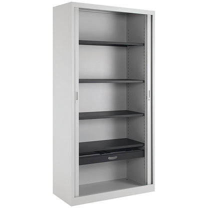 Talos Tall Tambour Unit, Supplied with 4 Shelves1000x450x1950mm, Grey