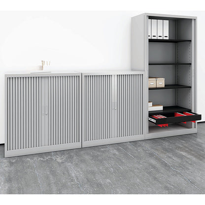 Talos Tall Tambour Unit, Supplied with 4 Shelves1000x450x1950mm, Grey