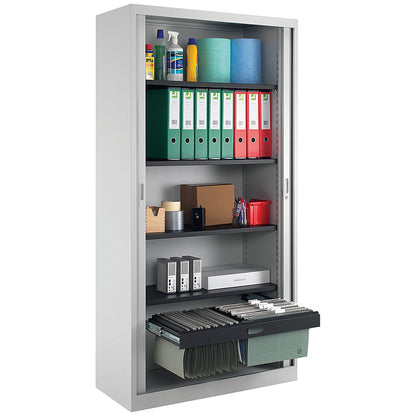 Talos Tall Tambour Unit, Supplied with 4 Shelves, 1000x450x1950mm, White