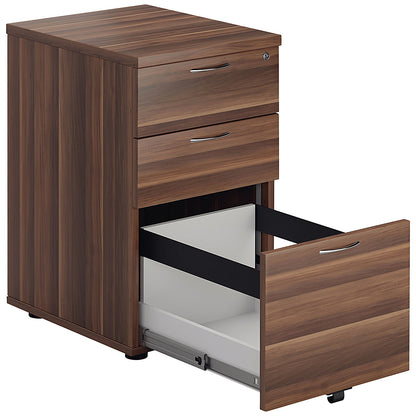 Jemini 3 Drawer Tall Mobile Pedestal, Walnut