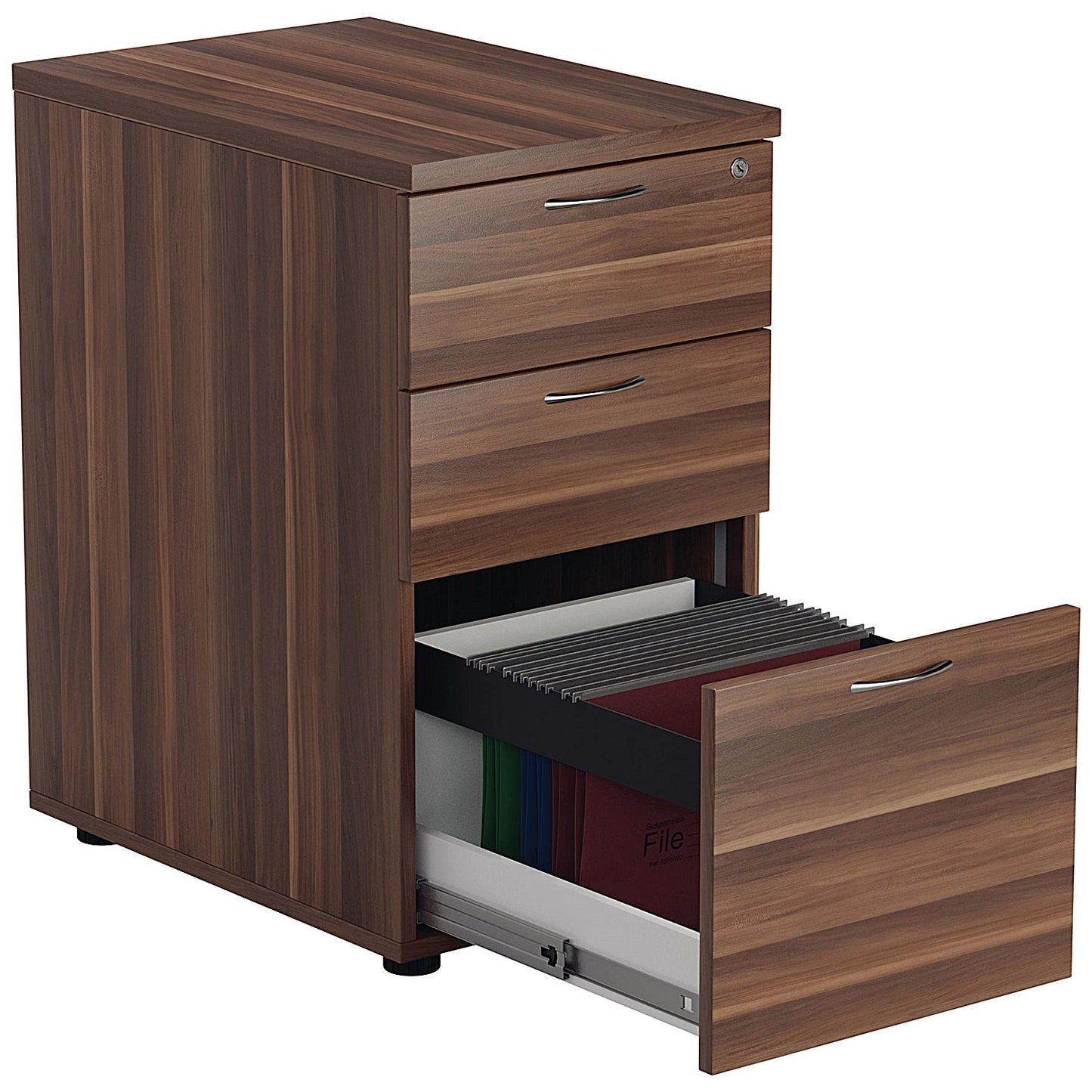 Jemini 3 Drawer Desk High Pedestal, 600mm Deep, Walnut