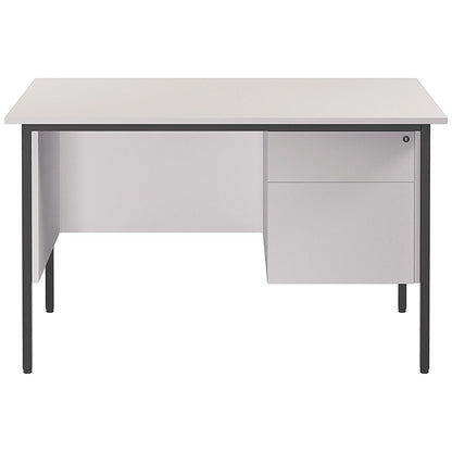 Serrion 1200mm Rectangular Desk with attached 2-Drawer Pedestals, Silver Straight Legs, White