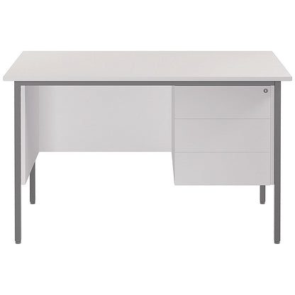 Serrion 1200mm Rectangular Desk with attached 3-Drawer Pedestals, Silver Straight Legs, White