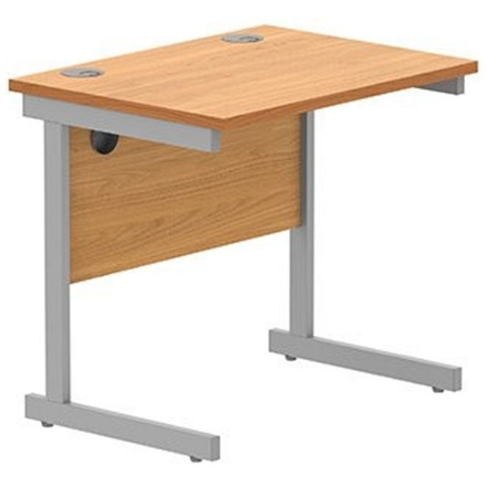 Astin 800mm Slim Rectangular Desk, Silver Cantilever Legs, Beech