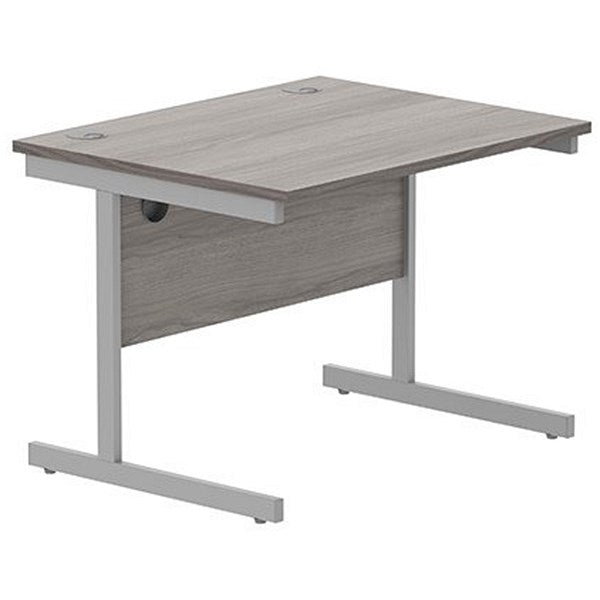 Astin 800mm Rectangular Desk, Silver Cantilever Legs, Grey Oak