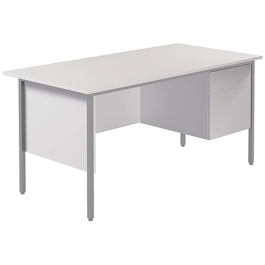 Serrion 1500mm Rectangular Desk with attached 2-Drawer Pedestals, Silver Straight Legs, White