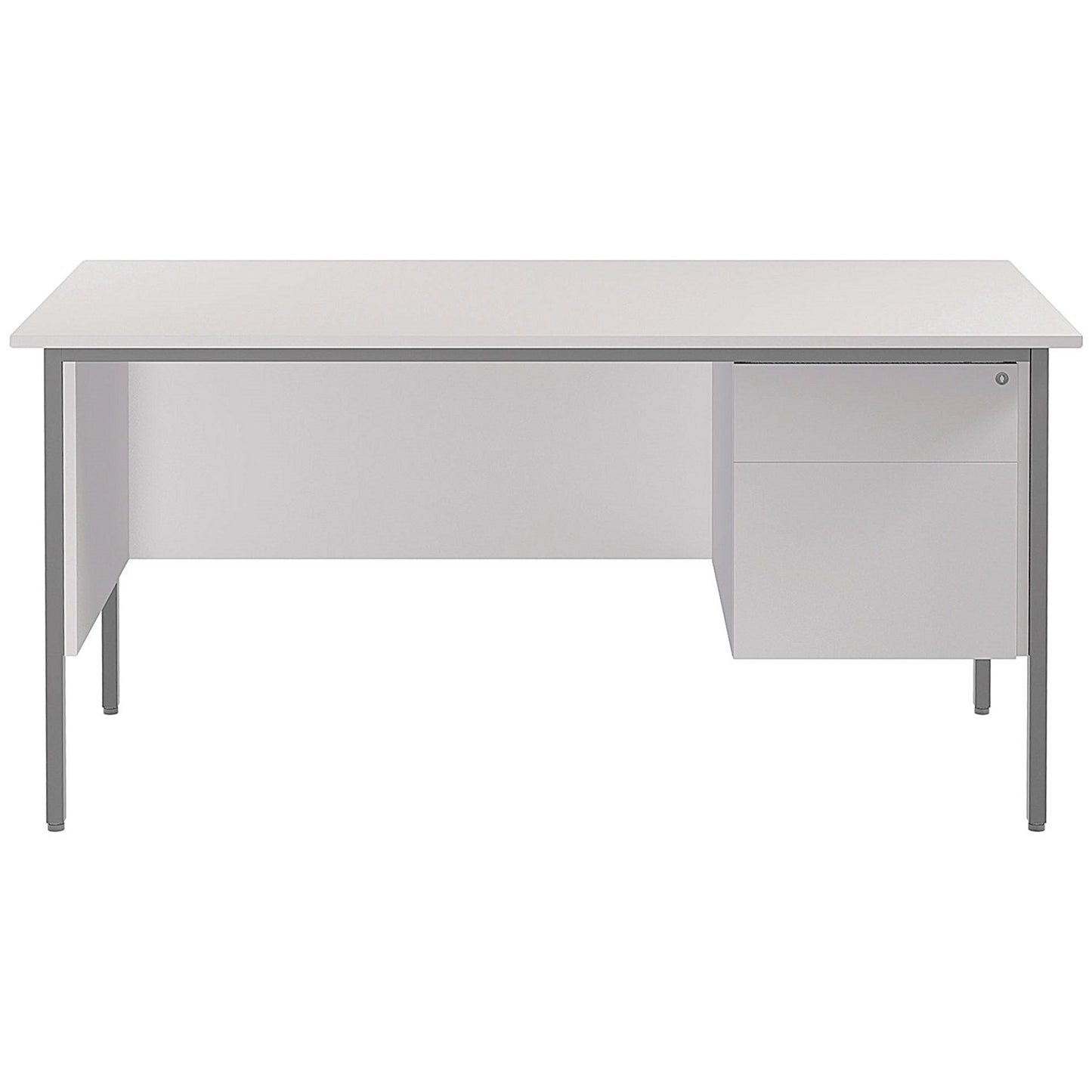 Serrion 1500mm Rectangular Desk with attached 2-Drawer Pedestals, Silver Straight Legs, White