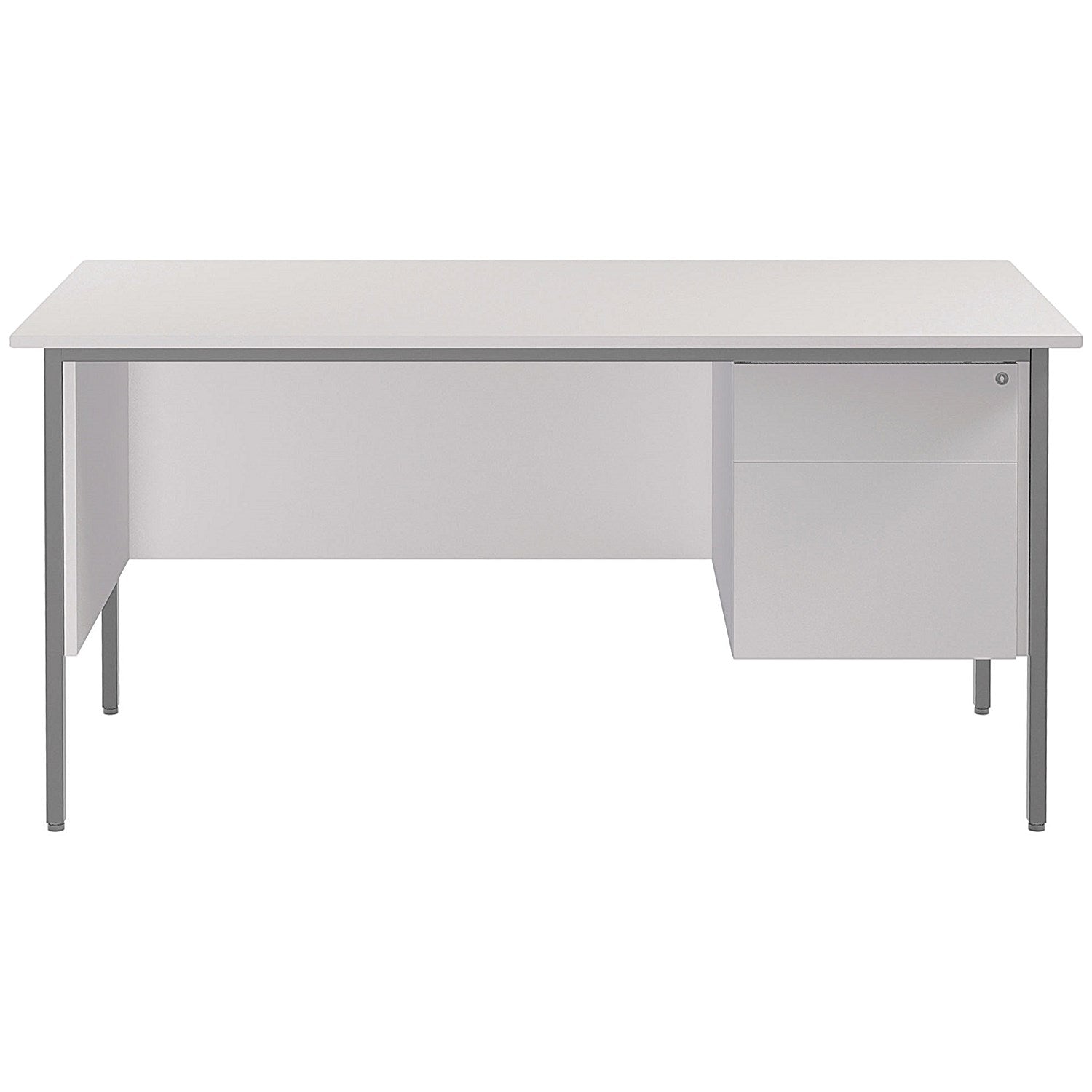 Serrion 1500mm Rectangular Desk with attached 2-Drawer Pedestals, Silver Straight Legs, White