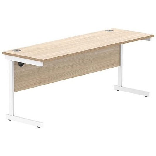 Astin 1800mm Slim Rectangular Desk, White Cantilever Legs, Oak